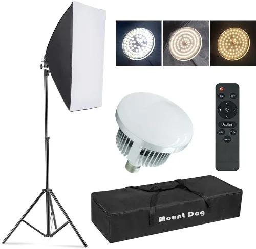 Miniatura 7 de MOUNTDOG Kit de iluminación Softbox, 2 x 19.7 x 27.5 pulgadas, sistema de iluminación continua para fotografía con 2 bombillas LED de 85 W 5700 K