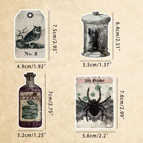 Miniatura 6 de Prstincol 106 piezas de etiquetas adhesivas para pociones, etiqueta adhesiva de bote de vino de estética oscura de boticario para álbumes