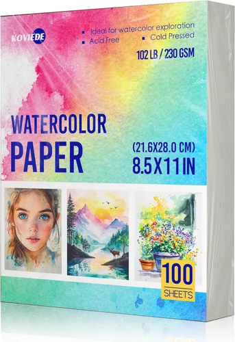 Miniatura 7 de KOVIEDE 100 hojas de papel de acuarela de 8.5 x 11 pulgadas, 102 libras/230 GSM, papel de práctica de prensa en frío para estudiantes