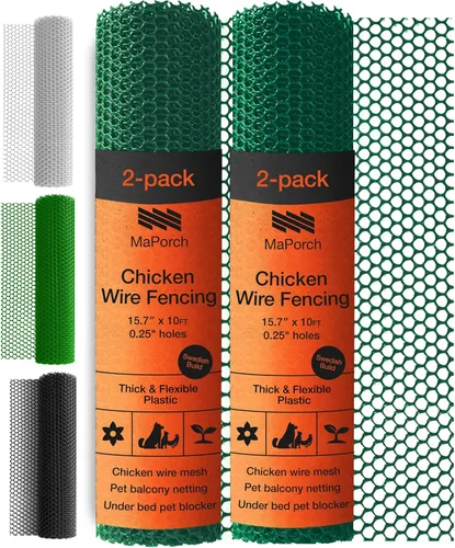 Miniatura 10 de MaPorch - Cerca de alambre de pollo de plástico en malla verde - Malla de 15.7 pulgadas x 10 pies - Protección resistente al clima y valla