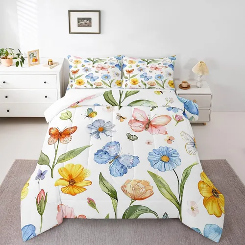 Miniatura 40 de Manfei Juego de Edredón Floral de Acuarela Tamaño Twin, Juego de Ropa de Cama de Flores Botánicas y Hojas 2 piezas, Edredón de Plumón de Flores
