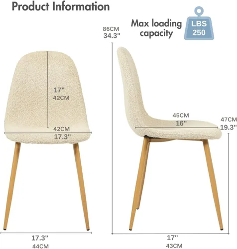 Miniatura 3 de COZYCASA Juego de 4 sillas de comedor, estilo moderno de mediados de siglo, sillas auxiliares de comedor con patas de metal, cómodas para cocina