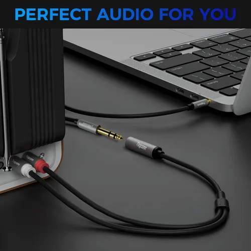 Miniatura 4 de Cable de audio de 0.250 in a 2RCA, 0.250 in 1/4 pulgadas hembra TRS a estéreo Dual RCA macho y divisor de audio, cable adaptador de audio chapado