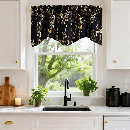 Miniatura 49 de NICETOWN Cenefa de ventana para dormitorio, ahorro de energía, bolsillo para barra, cenefa festoneada corta para ventana pequeña para lavandería