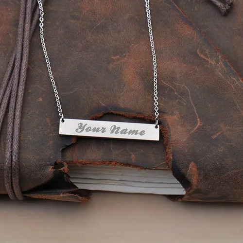 Miniatura 4 de Love Wind Collar con nombre personalizado grabado, barra horizontal con placa de nombre inicial