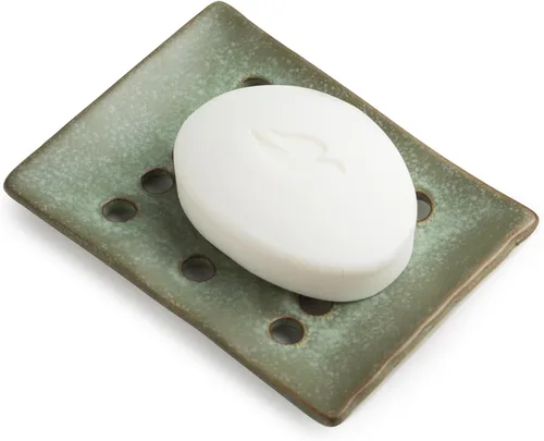 Miniatura 12 de Jabonera de cerámica drenante, diseño estriado, soporte para jabón de barra para ducha y baño, elevación de esponja ahorradora de jabón, color verde