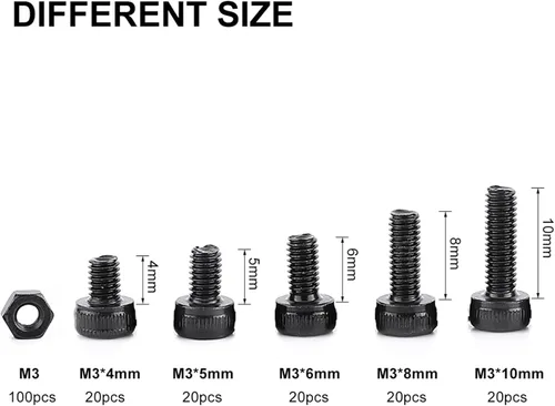 Miniatura 3 de Juego surtido de tornillos M3, 280 unidades, acero de aleación de grado 12.9, cabeza hexagonal, cabeza de botón, tornillos, tuercas y tornillos