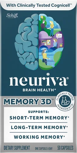 Miniatura 15 de NEURIVA Suplemento Cerebral 3D para la Memoria - Cápsulas Nootrópicas Descafeinadas para Memoria, Enfoque y Función Cognitiva - Apoyo a la Memoria a