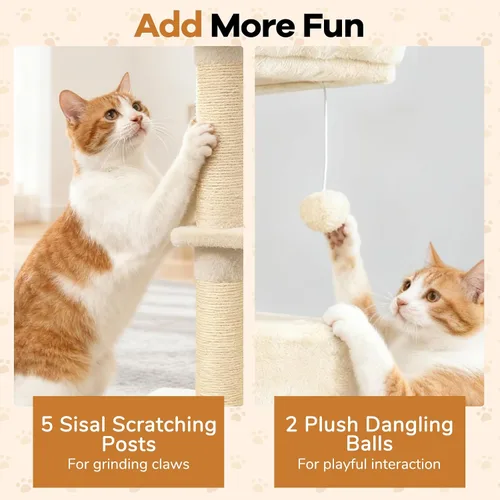 Miniatura 6 de DORTALA Árbol moderno para gatos de 75 pulgadas de alto, torre para gatos de varios niveles con condominios grandes, postes rascadores de sisal