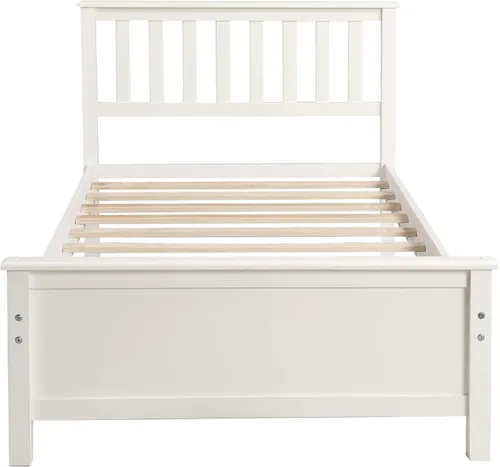 Miniatura 7 de Merax - Base de colchón de madera maciza con cabecero, sin sombreador de caja, fácil montaje para plataforma infantil, doble, blanco (tripa)