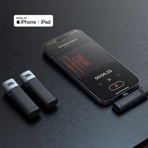 Miniatura 7 de PIXEL Micrófono Lavalier inalámbrico para iPhone iPad, MFi (fabricado para iOS) Sistema de micrófono inalámbrico con clip con 1 receptor y 2