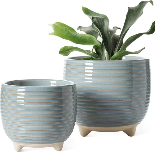 LE TAUCI Macetas de cerámica para plantas, macetas con patas de 5.1 + 6.4 pulgadas para plantas, macetas modernas para flores para el hogar y la