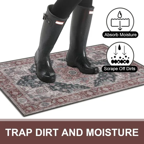 Miniatura 4 de Collive Tapete lavable para interiores, tapete retro antideslizante de 20" x 32" pulgadas, alfombra de área de absorción rápida, alfombra de entrada