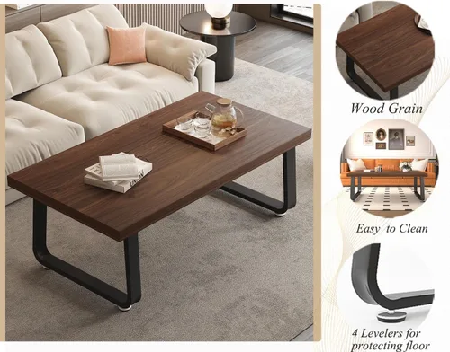 Miniatura 14 de HSH - Mesa de café rústica de nogal, mesa central moderna, mesa de café rectangular industrial para sala de estar, mesa de té simple de madera