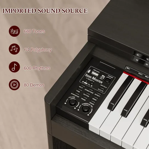 Miniatura 4 de UMOMO Teclado de piano digital de 88 teclas con peso y banco de piano, piano eléctrico de tamaño completo con soporte para piano, conector para Negro
