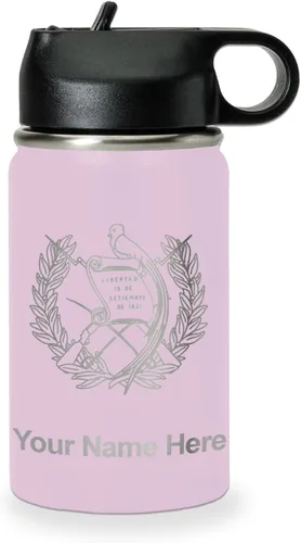 Miniatura 20 de LaserGram Botella de agua personalizada, bandera de Guatemala, acero inoxidable de doble pared aislada al vacío con popote superior, regalo grabado