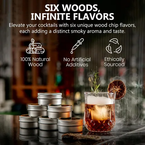 Miniatura 3 de Silva Imbue - Kit de ahumador de whisky con antorcha, kit de ahumador antiguo para cócteles, bourbon y whisky, 6 chips de madera, tapa de roble