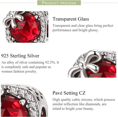 Miniatura 5 de Abalorio de piedra natal apto para pulseras Pandora con lazo de cumpleaños de cristal para pulsera y collar