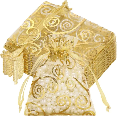 Miniatura 10 de joycraft 50 bolsas de regalo de organza – 11.8 x 7.9 pulgadas, bolsas de regalo de malla dorada con cordón, bolsa de organza para regalo de San