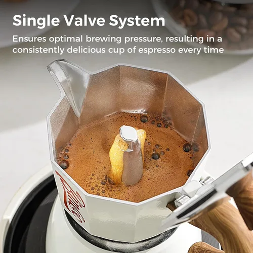 Miniatura 5 de Estufa para máquina de café expreso, olla Moka de 3 tazas, cafetera italiana clásica, válvula de seguridad individual (negro, 3 tazas)