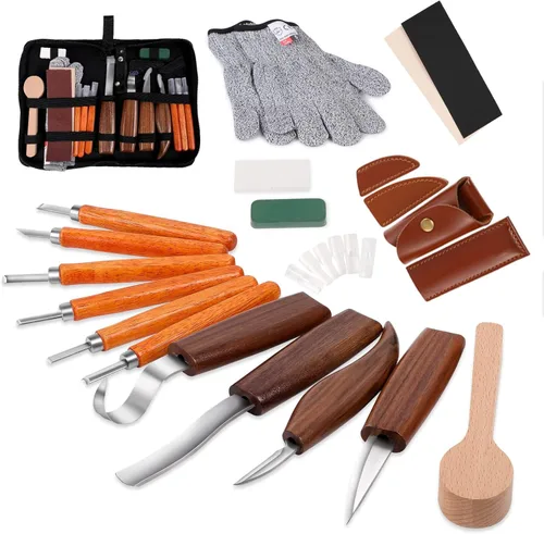 Miniatura 10 de Kit de tallado de madera, 26 herramientas de tallado de madera con 4 cuchillos de tallado de madera, 4 cuchillos de detalle, 10 bloques de tilo