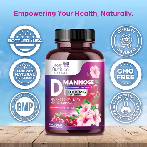 Miniatura 4 de Suplemento de D-manosa – 1,000 mg de manosa de D por porción con arándano, hibisco y diente de león – Soporte urinario natural y de acción rápida