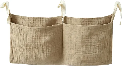 Bolsa colgante de cabecera para guardar biberones y mantas de leche para bebés - Bolsa organizadora de cama plegable para pañales para bebés - Marrón