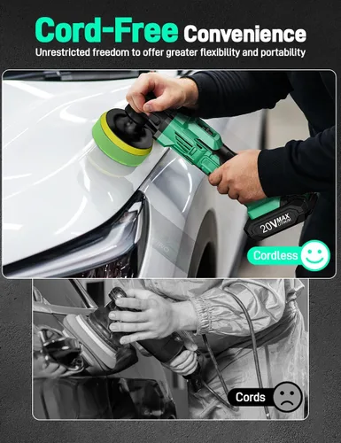 Miniatura 7 de KIMO - Kit de pulidor inalámbrico de 20 V, kit de pulido de 25 piezas, 6 velocidades a 6000 RPM pulidor inalámbrico con batería de 2000 mAh, pulidor