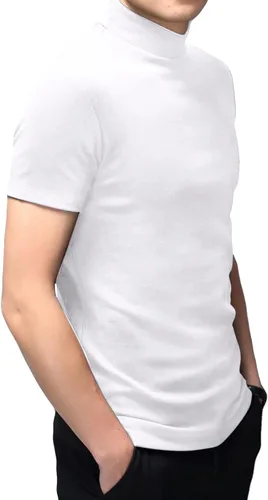 Miniatura 2 de Camiseta de manga corta para hombre, básica, cuello alto, ajustada, sin botones, térmica, sólida