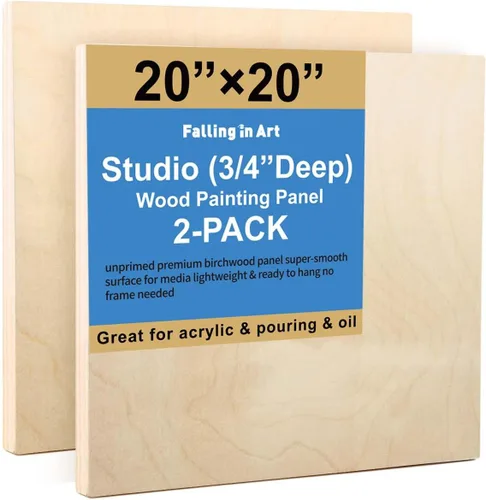 Falling in Art - Juego de paneles de lienzo de madera de abedul sin terminar, paquete de 2 tablas de cuna de estudio de 3/4 pulgadas de profundidad