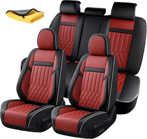 Miniatura 12 de Juego completo de fundas de asiento de automóvil de cuero napa impermeables y transpirables de 2 plazas, aptas para asientos delanteros
