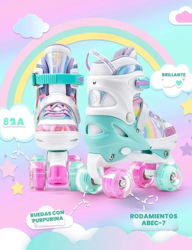 Miniatura 6 de SULIFEEL Rainbow Unicorn - Patines ajustables de 4 tamaños para niñas y niños de 3-5, 5-8, 6-12 años, patines para interiores y exteriores Un arco