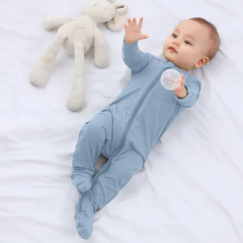Miniatura 2 de GUISBY Pijama con pies para bebé, con mitones, rayón hecho de bambú para dormir, pijama de manga larga con cremallera de 2 vías