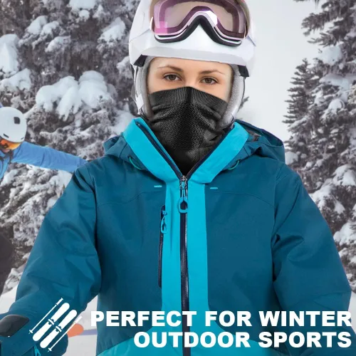 Miniatura 5 de WTACTFUL Calentador de Cuello de Invierno Polaina a Prueba de Viento Máscara Facial Pasamontañas Bandana para Esquí Snowboard Todo negro + verde