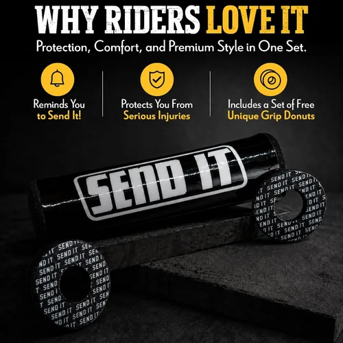 Miniatura 7 de SEND IT Almohadilla de manillar con DONUTS GRATIS Handlebar para bicicleta de cross ATV Crossbar (Negro, Pit Bike)