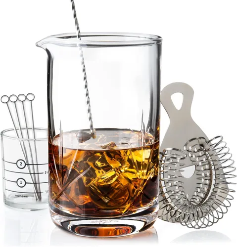 Cork & Mill Vaso mezclador de cóctel, kit antiguo, gran mezclador de cóctel de cristal de 24 onzas para camareros, juego de accesorios de bar casero