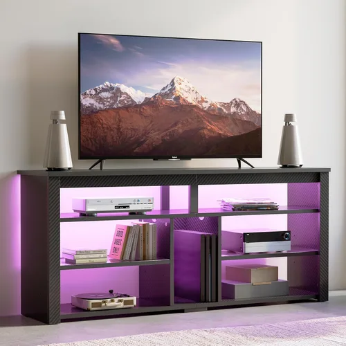 Miniatura 7 de Bestier Soporte de TV Alto con LED, Centro de Entretenimiento para TV de 55/60/65 Pulgadas, Consola de TV para Juegos con Almacenamiento para PS4