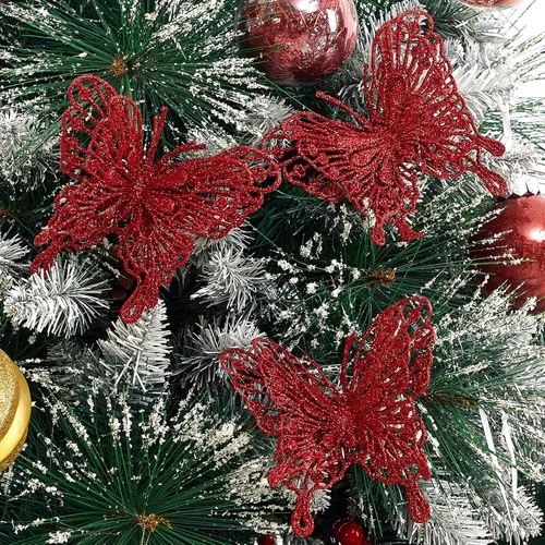 Miniatura 7 de 15 adornos para árbol de Navidad de mariposa con purpurina, mariposa hueca con clips, adornos de Navidad para manualidades, árbol de Navidad