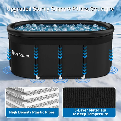 Miniatura 6 de Yesker Bañera de Baño de Hielo Ovalada de 110 Galones con Anillo de Aire, Bañera de Inmersión Fría Portátil Multicapa con Tapa para Atletas