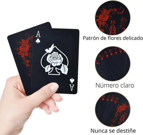 Miniatura 3 de Joyoldelf Cartas de juego, baraja de cartas impermeable con patrón único y respaldo de flores, póker de PVC para fiestas, juegos y magia