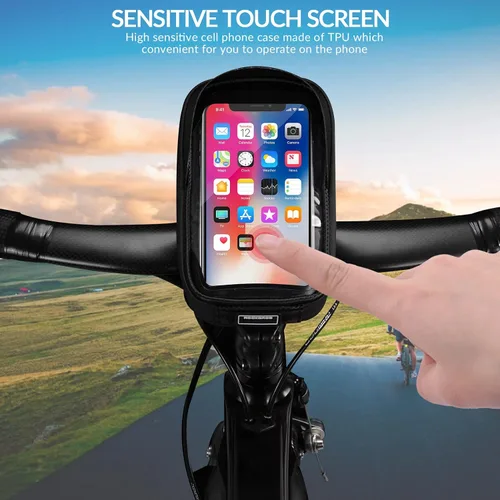 Miniatura 6 de ROCKBROS Bolsa de montaje para teléfono de bicicleta, bolsa para manillar con marco frontal para bicicleta, funda impermeable para teléfono, bolsa