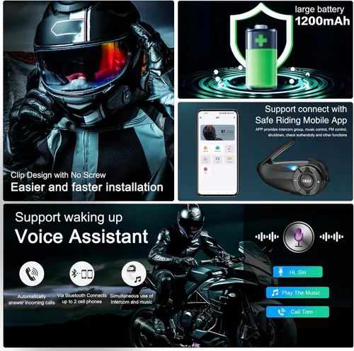 Miniatura 6 de Mesh 3.0 - Auriculares Bluetooth para motocicleta, 6 Riders Group V5.1, casco Bluetooth con intercambio de música y cancelación de ruido CVC