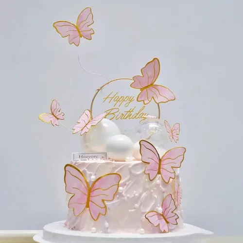 Miniatura 8 de Decoración de mariposa rosa para tartas, 11 piezas de decoración de cupcakes de metal dorado para decoración de fiesta de niñas y mujeres