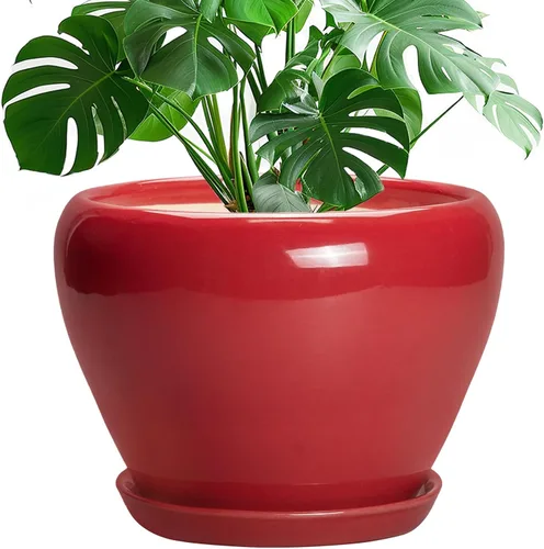 Miniatura 27 de Maceta de Cerámica Moderna con Esmalte para Suculentas con Agujero de Drenaje y Platillo, Maceta Redonda de 6 Pulgadas para Plantas de Flores