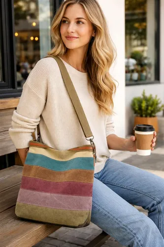 Miniatura 2 de ROUROU Hobo Tote para mujer – Bolso cruzado de hombro con asa superior, lona multicolor, gran capacidad, bolso casual