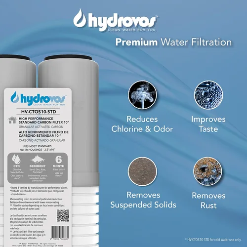 Miniatura 2 de HYDROVOS Filtro de agua para toda la casa de 10 x 2.5 pulgadas, repuesto de filtro de agua de carbono CTO, GAC y PP 2 en 1 de alta eficiencia