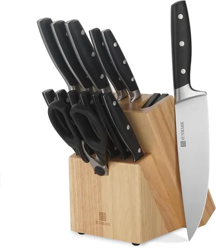 Miniatura 10 de X50CrMoV15 - Juego de cuchillos de cocina con bloque, juego de cuchillos de acero alemán de alto carbono X50CrMoV15 con 6 cuchillos dentados