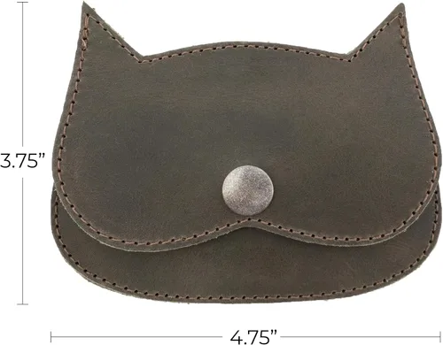 Miniatura 11 de Hide & Drink, Cartera en forma de gato, bolsa para monedas, soporte para dinero, accesorio de viaje, cuero de grano completo, hecho a mano, Negro