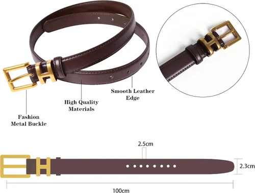 Miniatura 123 de Cinturón de cuero clásico con hebilla de metal para mujer con vestido de jeans