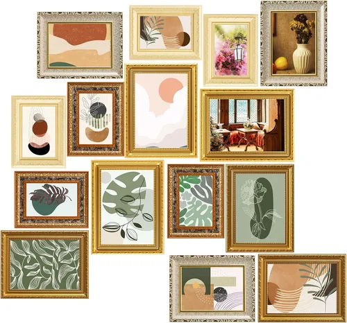 15 marcos de fotos dorados vintage para pared o mesa, collage de marcos franceses ornamentados estilo country con marcos de 8x10, 5x7, 4x6 pulgadas,